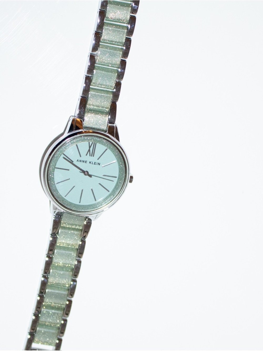 Anne Klein AK/1413 Aqua Blue Glitter Silver-Tone Bracelet Watch